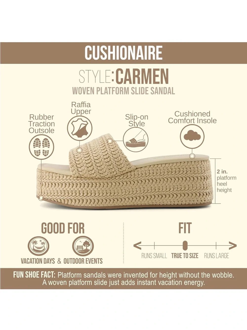 Cushionaire Natural Braided Platform Slide Sandals - 8.5